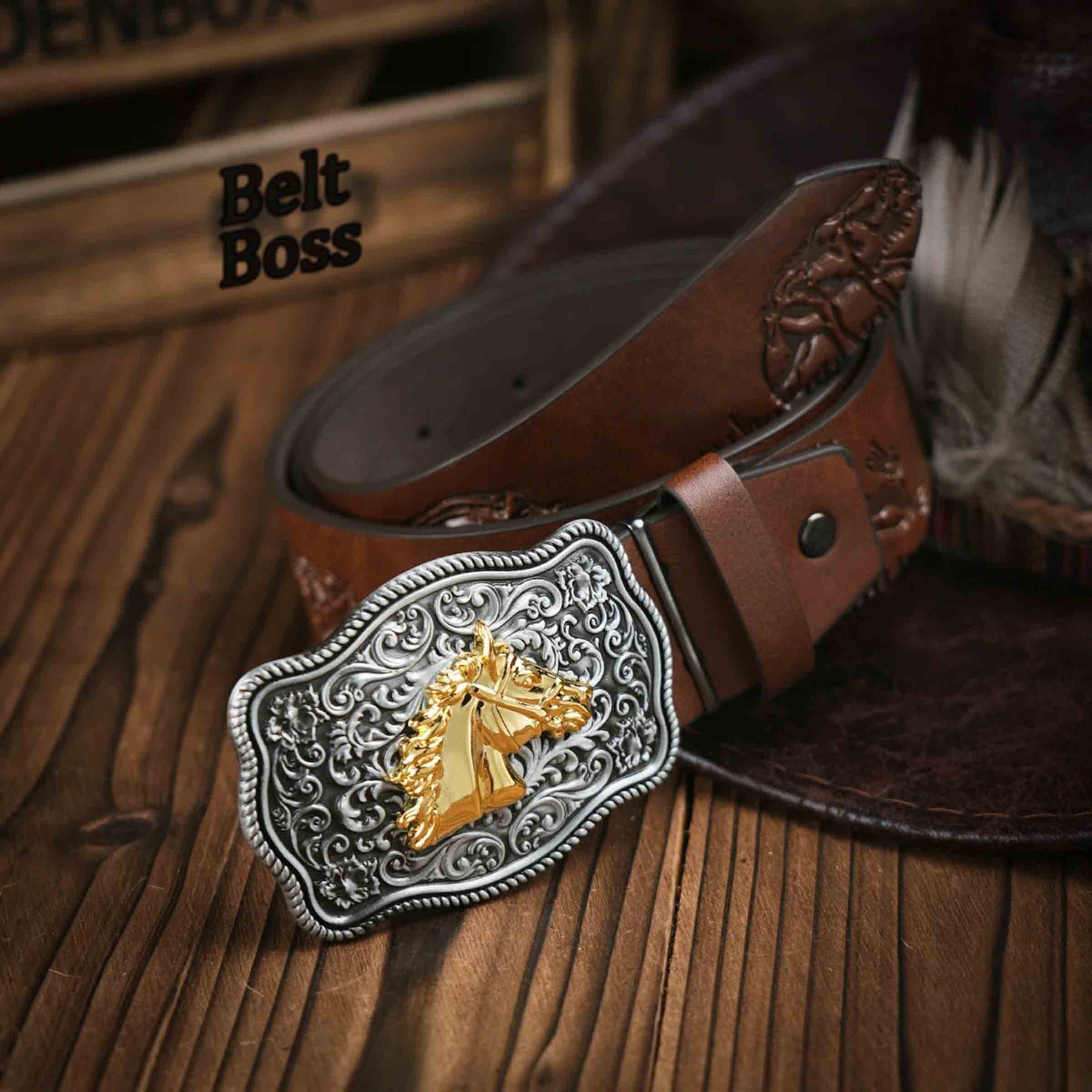 Hand-Painted Horse Leather Belt - Western Cowboy Tool Belt With Carved Floral Designs (Size 36, Brown) - View #11