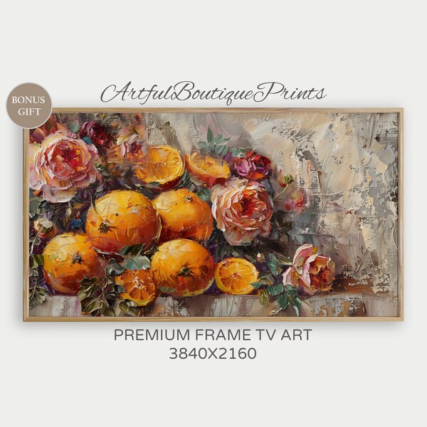 Textured Art Samsung Frame Orange Wildflower Tv Art Digital Download Maximalist Spring Decor Beautiful Floral Paint Tv Screensaver Fruit Art