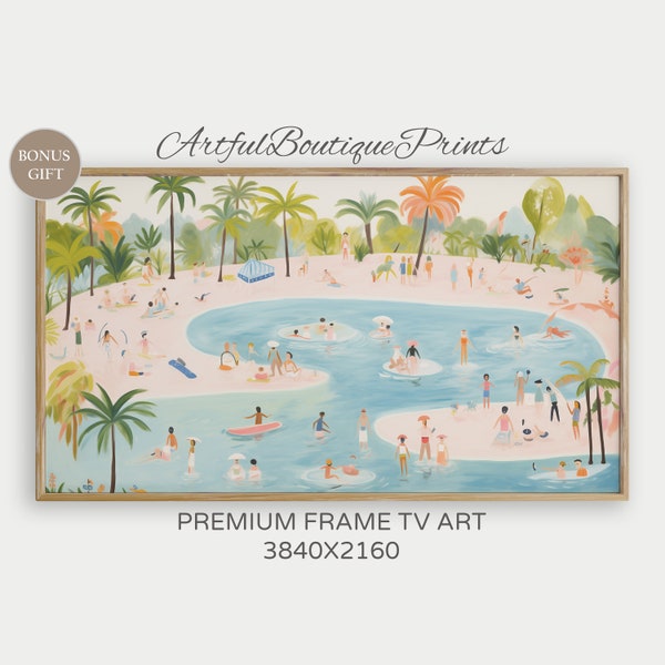 Frame TV Summer Art Digital Download Colorful Beach Textured Painting Samsung Tv Screensaver Trendy Maximalist Swimming Art Lake Painting