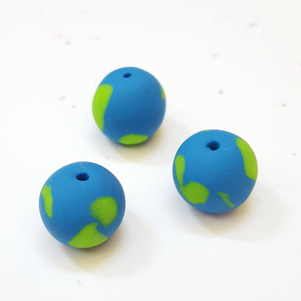 Earth Beads Round Polymer Clay 12mm / Set Of Three/ Turquoise Blue And Green/Earth Day/ Handmade Beads/ Jewelry Supplies/ Clay Beads