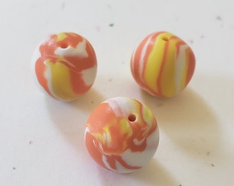 Candy Corn Swirl Round 12mm Polymer Clay Beads/ Set Of Three /Handmade Beads/ Halloween/  Jewelry Supplies/Fall Color Clay Beads