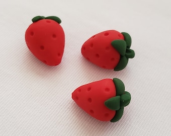 Strawberry Beads/ Polymer Clay/ Set Of Three 17mm Handmade Strawberries/ Jewelry Supplies/ Fruit Beads/ Crafts/ Beading