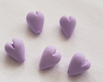 Lavender Heart Shaped 11mm Polymer Clay Beads/ Set Of Five/ Small Hearts/Valentines Day Handmade Beads/ Jewelry Supplies/ Sculpey Clay Beads