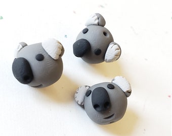 Koala Beads/ Set Of Three 12mm Polymer Clay Handmade Koala Bear Heads/ Koalas/ Animals/ Animal Beads/Jewelry Supplies/ Crafts/ Beading