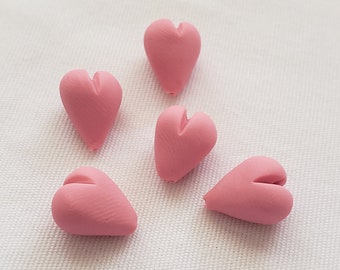 Pink Heart Shaped 13mm Polymer Clay Beads/ Set Of Five/ Small Hearts /Valentines Day Handmade Beads/ Jewelry Supplies/ Sculpey Clay Beads