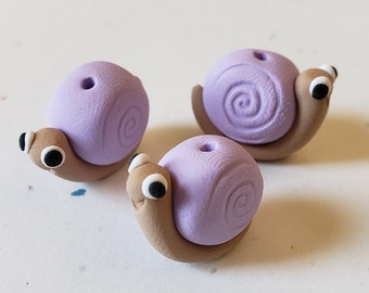 Snail Beads Lavender And Tan / Set Of Three 13mm Handmade Polymer Clay Snails/ Jewelry Making Supplies/ Insect Beads/ Beading