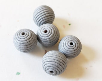 Silver Round Polymer Clay Coil Beads/ Set Of Five 10mm Handmade Beads/ Jewelry Supplies/ Sculpey Clay Beads