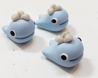 Whale Beads/ Set Of Three 16mm Polymer Clay Handmade Blue Whales/ Jewelry Supplies/ Beads/ Animal Beads/ Crafts/ Beading