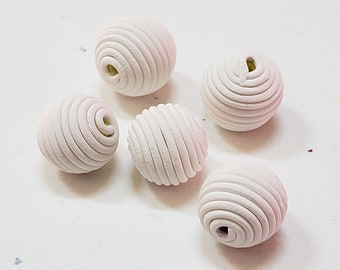 White Round Polymer Clay Coil Beads/ Set Of Five 10mm Handmade Beads/ Jewelry Supplies/ Sculpey Clay Beads