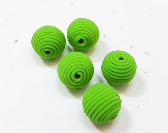 Light Green Round Polymer Clay Coil Beads/ Set Of Five 10mm Handmade Beads/ Jewelry Supplies/ Sculpey Clay Beads