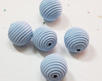 Light Blue Round Polymer Clay Coil Beads/ Set Of Five 10mm Handmade Beads/ Jewelry Supplies/ Sculpey Clay Beads