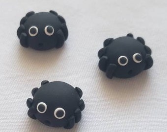 Black Spider Polymer Clay Beads/ Set Of Three 13mm Spiders/ Halloween/ Handmade Jewelry Supplies/ Beads/ Beading