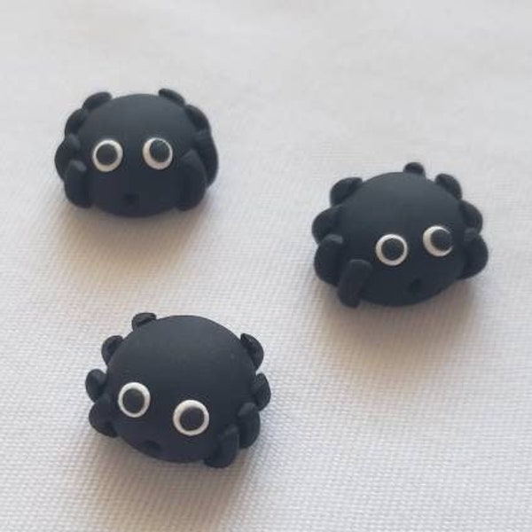 Black Spider Polymer Clay Beads/ Set Of Three 13mm Spiders/ Halloween/ Handmade Jewelry Supplies/ Beads/ Beading