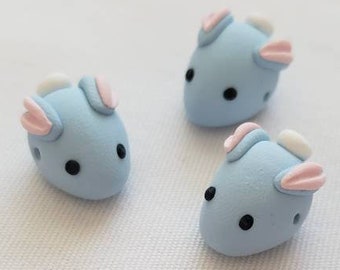 Bunny Rabbit Beads/ Set Of Three 15mm Polymer Clay Blue Bunnies/ Handmade/ Jewelry Supplies/ Easter Beads/ Animal Beads/ Crafts/ Beading
