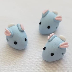 Bunny Rabbit Beads/ Set Of Three 15mm Polymer Clay Blue Bunnies/ Handmade/ Jewelry Supplies/ Easter Beads/ Animal Beads/ Crafts/ Beading image 1