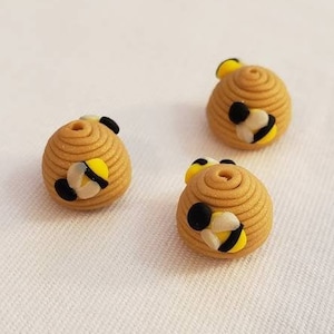 Handmade Polymer Clay Beehive Beads: Insect Jewelry Supplies, Sculpey (Set of 3) 11mm