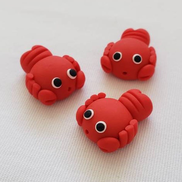 Lobster Beads/ Set Of Three 20mm Polymer Clay Handmade Red Lobsters/ Jewelry Supplies/ Beads/ Sea Animal Beads/ Crafts/ Beading