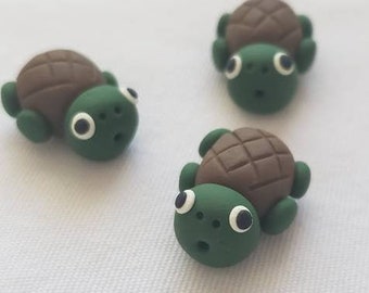 Turtle Beads/ Set Of Three/Polymer Clay/ 18mm/ Handmade/ Jewelry Supplies/ Beads/ Turtles/ Animal Beads/ Crafts/ Beading