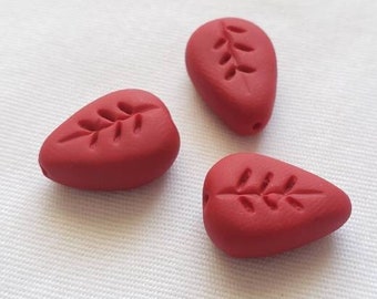 Leaf Beads/ Red/ Set Of Three 17mm Polymer Clay Leaves/ Handmade/ Fall Colors/Autumn/ Jewelry Supplies/ Craft Beads/ Beading