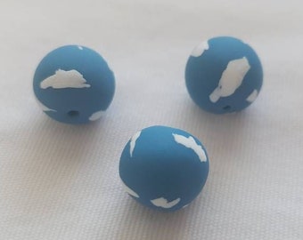 Cloud Beads/Round Polymer Clay 11mm/ Set Of Three/ Blue And White/Clouds/Sky/ Handmade Beads/ Jewelry Supplies/ Clay Beads