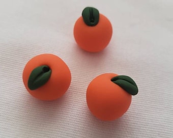 Orange Beads/ Set Of Three 12mm Handmade Polymer Clay Oranges/ Jewelry Supplies/ Fruit Beads/ Crafts/ Beading