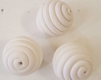 White Round Polymer Clay Coil Beads/ Set Of Three 16mm Handmade Beads/ Jewelry Supplies/ Sculpey Clay Beads