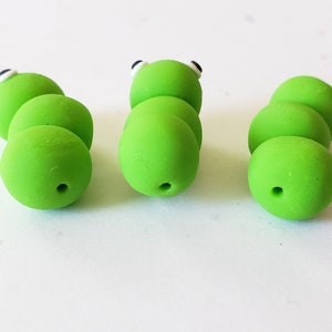 Caterpillar Beads/ Set Of Three 22mm Polymer Clay Green Caterpillars/ Handmade/ Jewelry Supplies/ Beads/ Worms/ Beading image 4