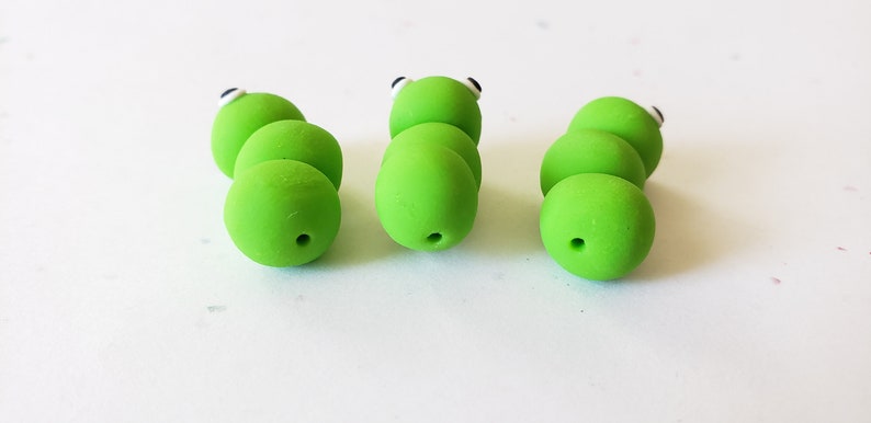 Caterpillar Beads/ Set Of Three 22mm Polymer Clay Green Caterpillars/ Handmade/ Jewelry Supplies/ Beads/ Worms/ Beading image 4