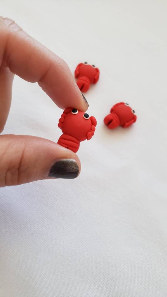 Lobster Beads/ Set Of Three 20mm Polymer Clay Handmade Red Etsy
