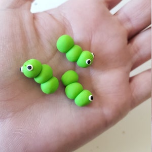 Caterpillar Beads/ Set Of Three 22mm Polymer Clay Green Caterpillars/ Handmade/ Jewelry Supplies/ Beads/ Worms/ Beading image 6