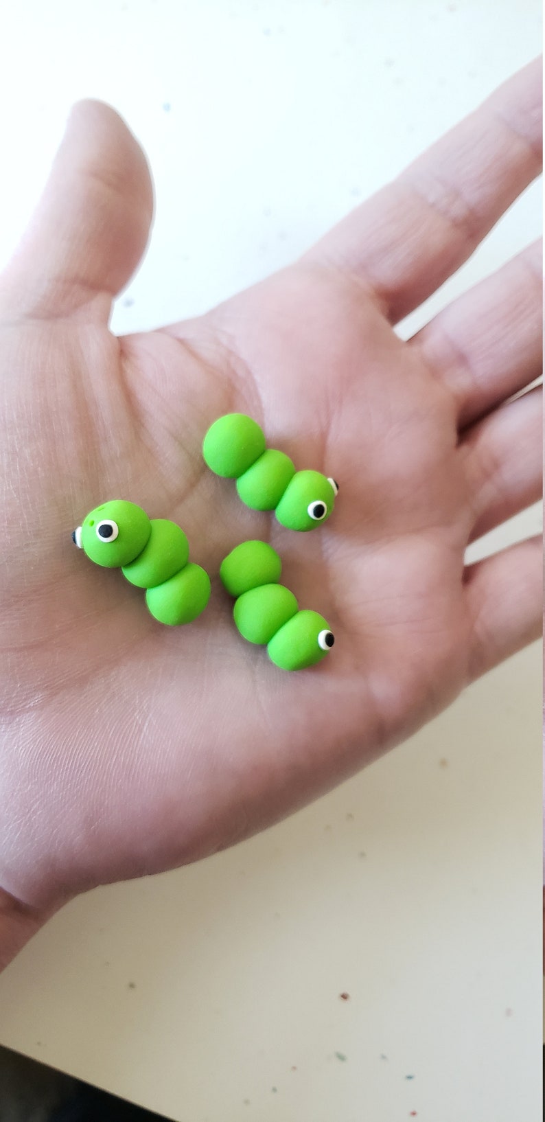 Caterpillar Beads/ Set Of Three 22mm Polymer Clay Green Caterpillars/ Handmade/ Jewelry Supplies/ Beads/ Worms/ Beading image 6