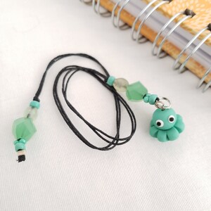 Octopus Bookmark: Beaded Cotton Cord, Polymer Clay Charm