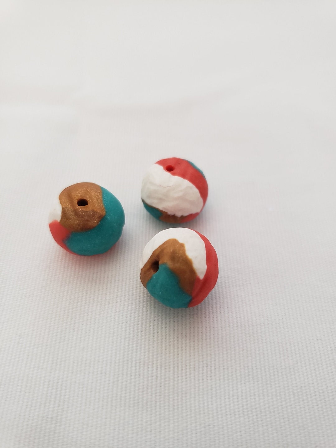 Multi Color Round 11mm Polymer Clay Beads/ Set of Three/ Textured Bead