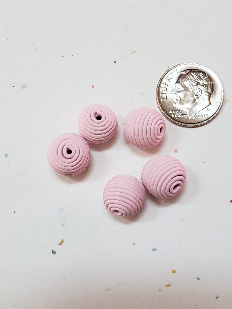 Pink Round Polymer Clay Coil Beads/ Set of Five 10mm Handmade Etsy