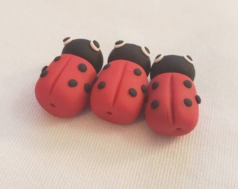 Ladybug Beads/ Polymer Clay/ Set of Three 19mm Ladybugs