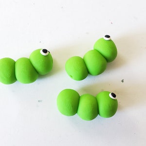 Caterpillar Beads/ Set Of Three 22mm Polymer Clay Green Caterpillars/ Handmade/ Jewelry Supplies/ Beads/ Worms/ Beading image 5