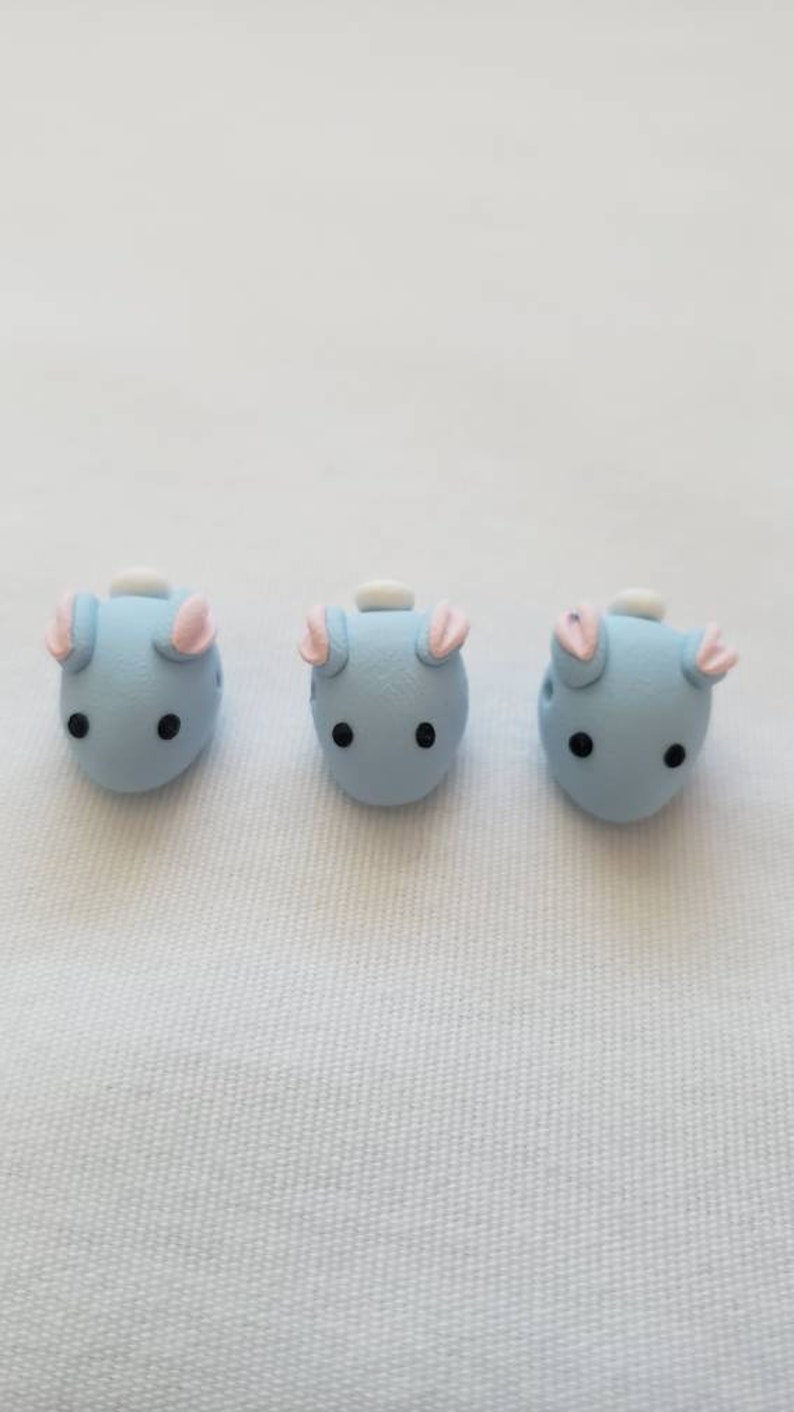 Bunny Rabbit Beads/ Set Of Three 15mm Polymer Clay Blue Bunnies/ Handmade/ Jewelry Supplies/ Easter Beads/ Animal Beads/ Crafts/ Beading image 3