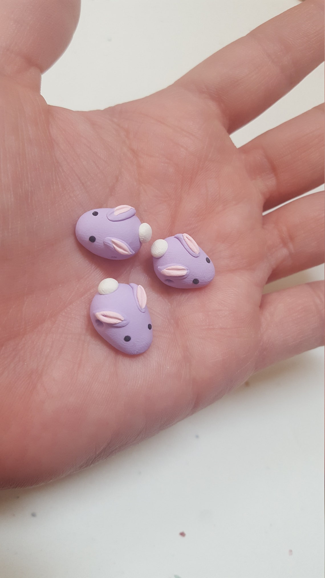 Bunny Rabbit Beads/ Set of Three 15mm Polymer Clay Lavender Etsy