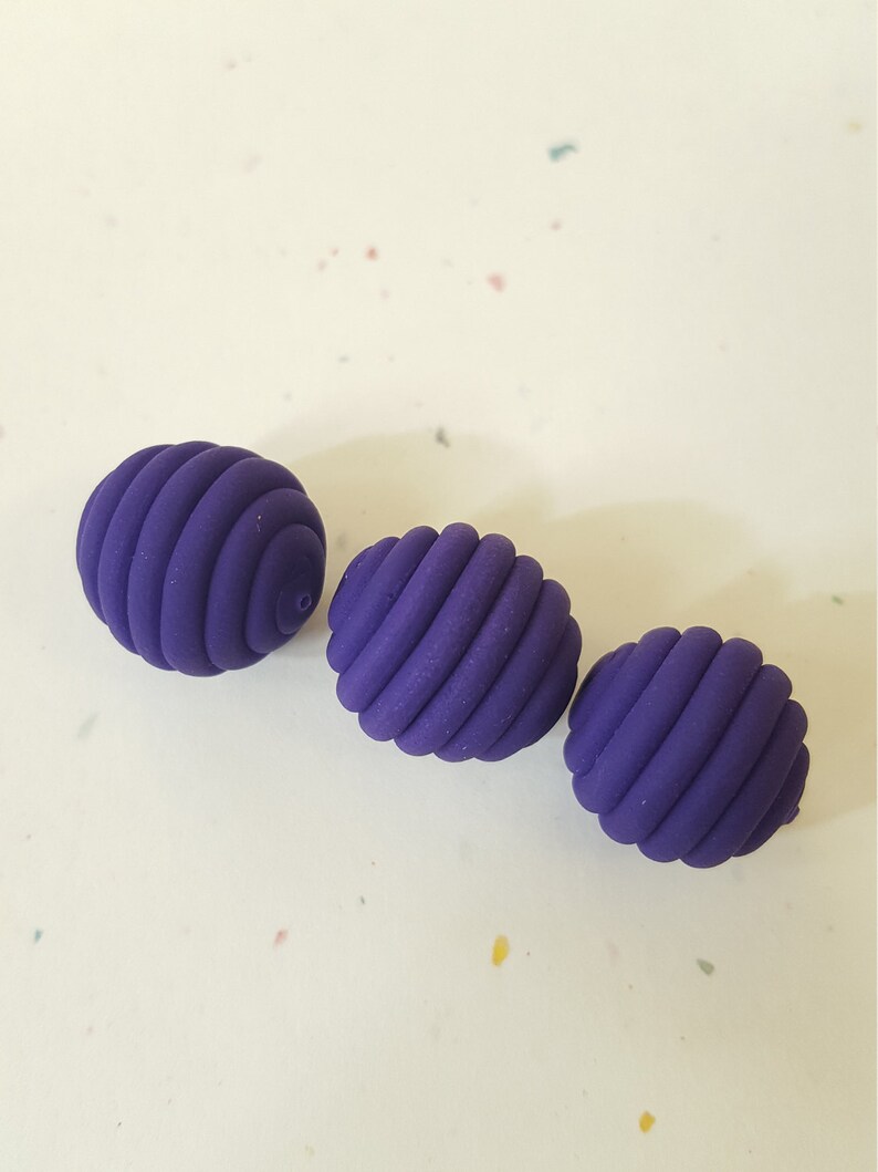 Purple Round Polymer Clay Coil Beads/ Set of Three 15mm Violet Etsy
