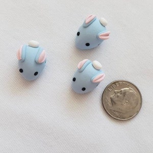 Bunny Rabbit Beads/ Set Of Three 15mm Polymer Clay Blue Bunnies/ Handmade/ Jewelry Supplies/ Easter Beads/ Animal Beads/ Crafts/ Beading image 2