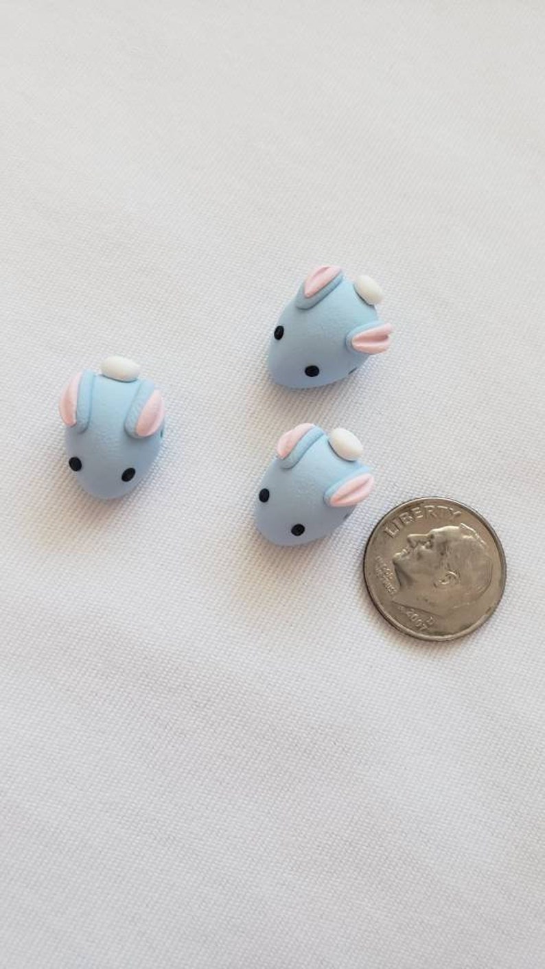 Bunny Rabbit Beads/ Set Of Three 15mm Polymer Clay Blue Bunnies/ Handmade/ Jewelry Supplies/ Easter Beads/ Animal Beads/ Crafts/ Beading image 2