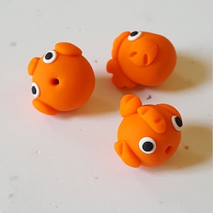 Handmade Polymer Clay Goldfish Beads: Jewelry Supplies (Set of 3), 13mm