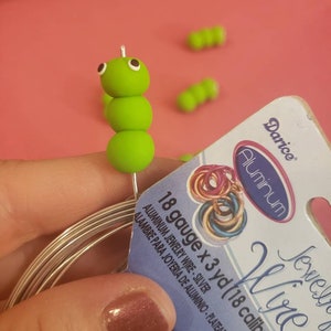 Caterpillar Beads/ Set Of Three 22mm Polymer Clay Green Caterpillars/ Handmade/ Jewelry Supplies/ Beads/ Worms/ Beading image 7