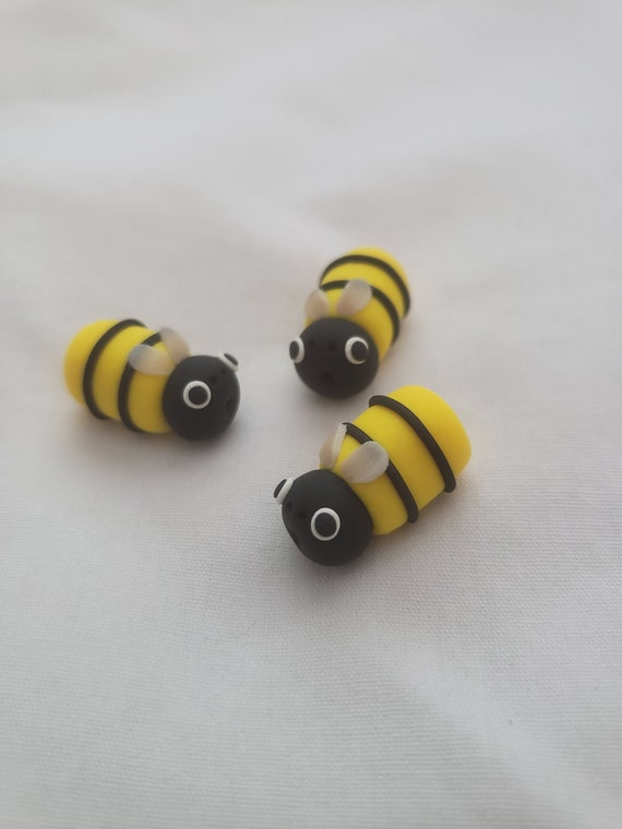 Polymer Clay Bracelet With Bee Pattern, Neon Yellow and Black Clay Beads,  Statement Jewelry, Gift for Her, Handmade Bracelet, Insect Stripe 