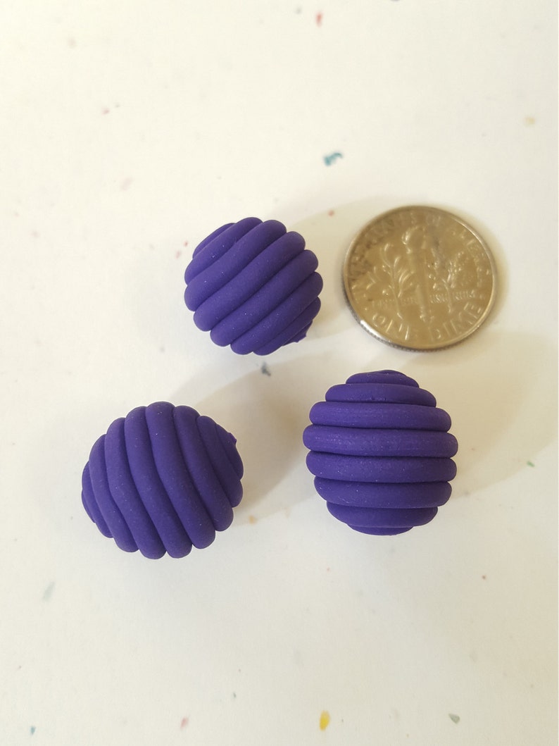Purple Round Polymer Clay Coil Beads/ Set of Three 15mm Violet Etsy