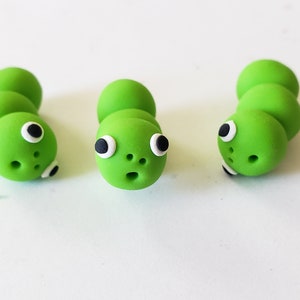 Caterpillar Beads/ Set Of Three 22mm Polymer Clay Green Caterpillars/ Handmade/ Jewelry Supplies/ Beads/ Worms/ Beading image 3