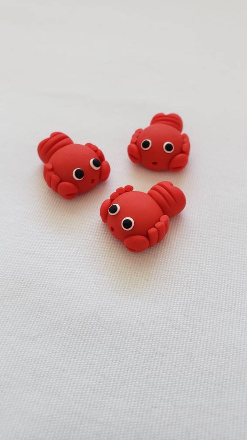 Lobster Beads/ Set of Three 20mm Polymer Clay Handmade Red Etsy