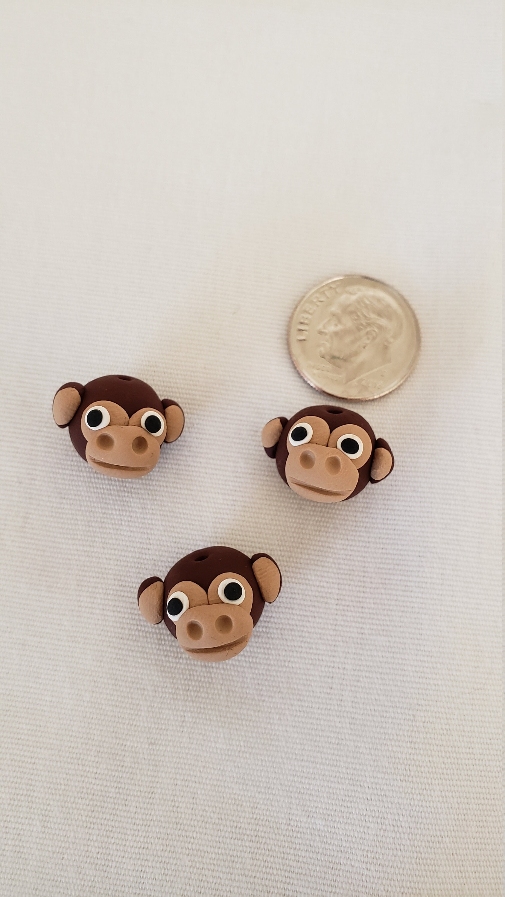 Monkey Beads/ Set Of Three 11mm Polymer Clay Handmade Monkey Etsy