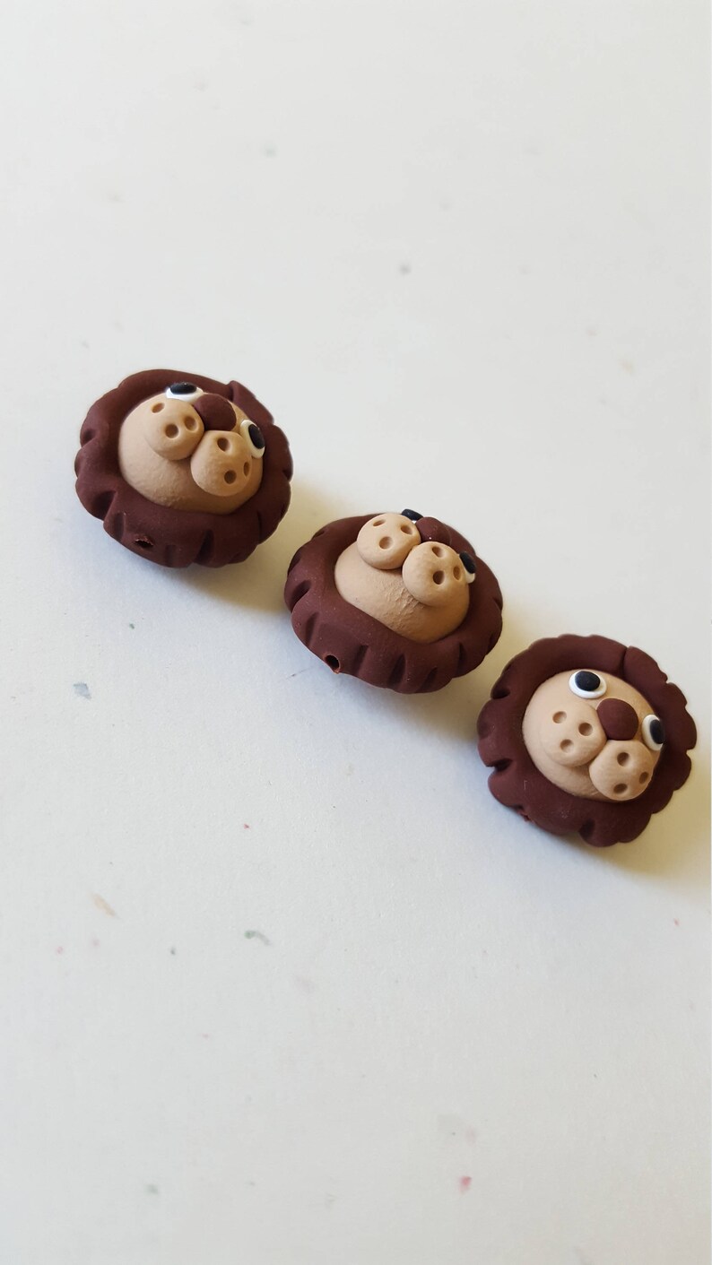 Lion Beads/ Set Of Three 16mm Polymer Clay Handmade Lion | Etsy