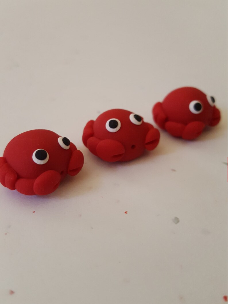 Crab Beads/ Set Of Three 14mm Polymer Clay Handmade Red Crabs/ Etsy